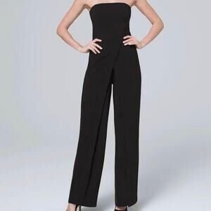 White House Black Market Black Strapless Wide-Leg Jumpsuit with Front Overlay